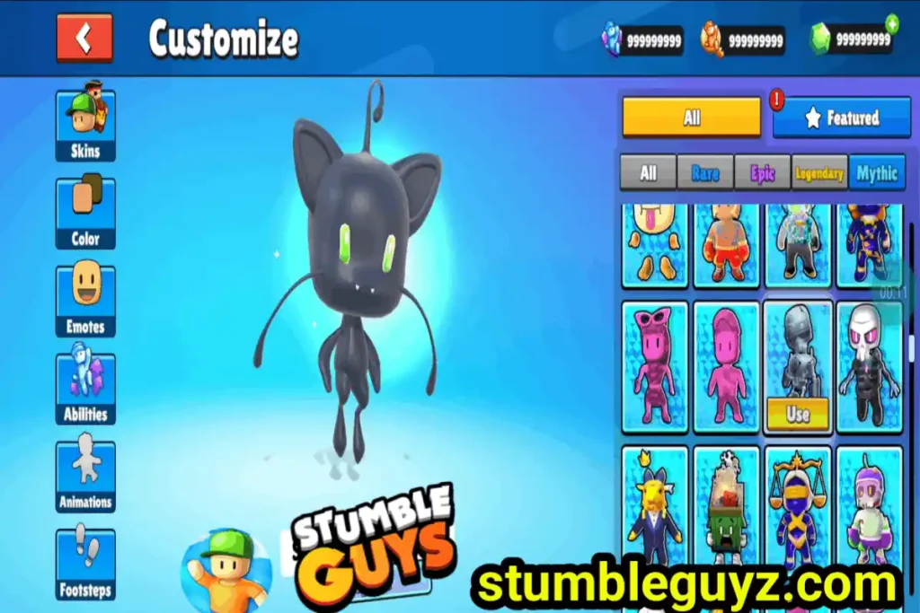 Stumble Guys MOD APK Showing Unlocked Skins
