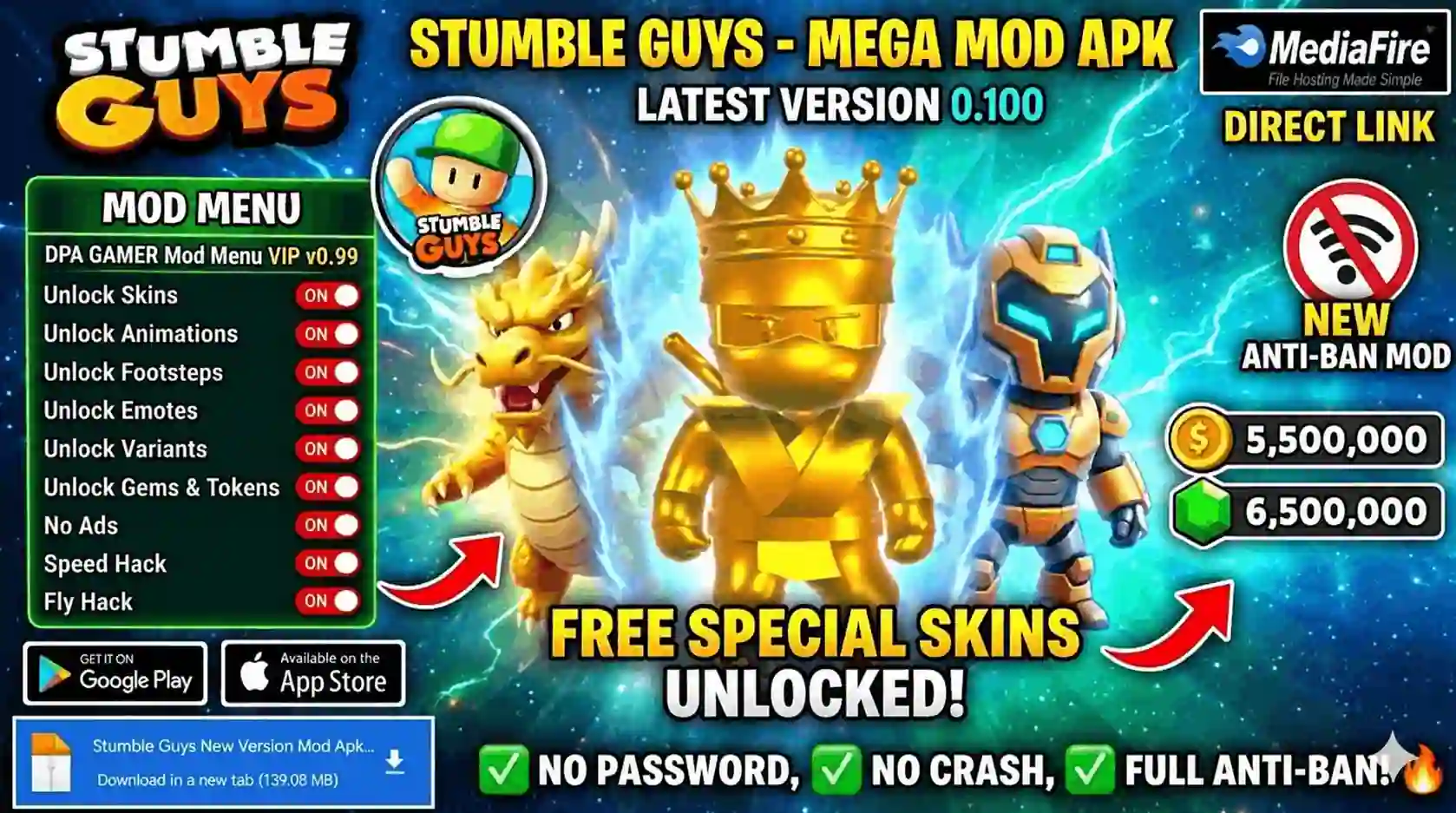 Stumble Guys MOD APK v0.100 - All Skins, Emotes & Unlimited Gems Unlocked
